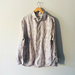 Caribbean Size L 100% Linen Men Cream Striped